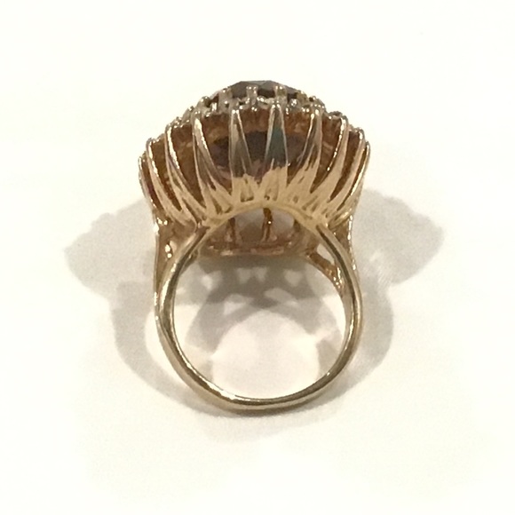 Vintage 18KT Gold Electroplated Purple & Clear Stones Ring Sz 8 MISSING A STONE - Picture 5 of 6